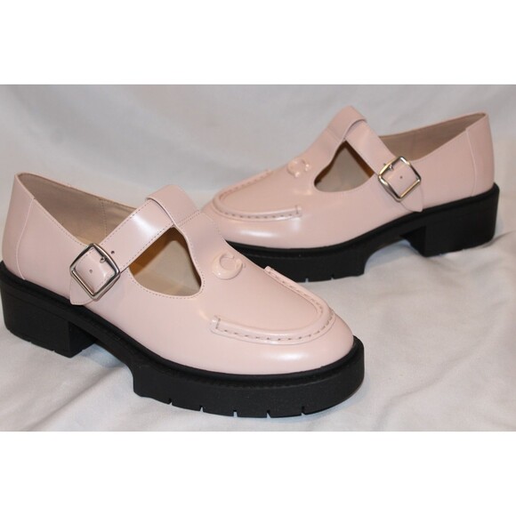 COACH WOMEN'S LOGO PATENT LEATHER MARY JANE PLATFORM SHOES BLUSH SZ 7 $195 - Picture 1 of 8